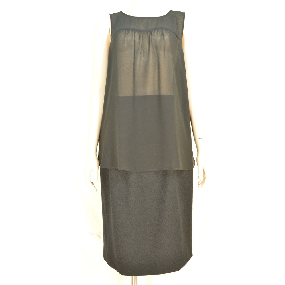 Ann Taylor top tank SZ M black sheer crepe chic ca